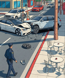 At-fault accident scene requiring SR-22 insurance filing for license reinstatement